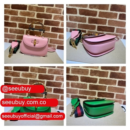 Perfect Gucci Copy 675797 Small top handle pink/green bag with Bamboo