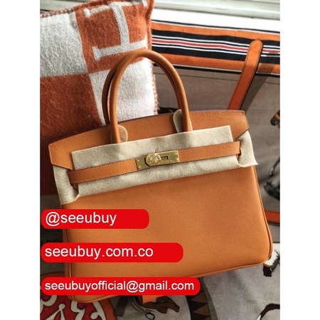 Hermes Birkin 35cm Epsom leather Handbags Orange Golden